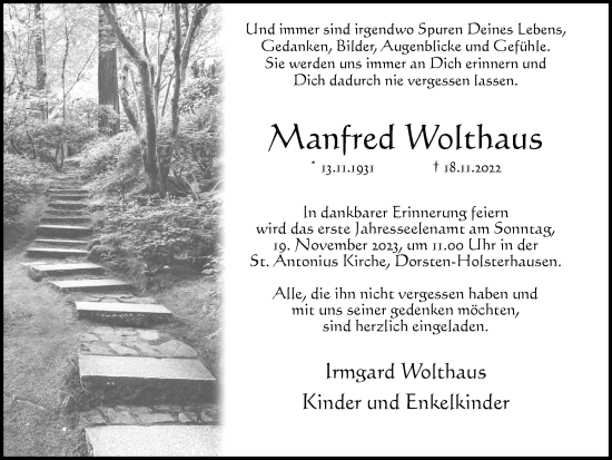 Traueranzeige von Manfred Wolthaus von Ruhr Nachrichten und Dorstener Zeitung