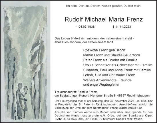 Traueranzeige von Rudolf Michael Maria Frenz von Medienhaus Bauer