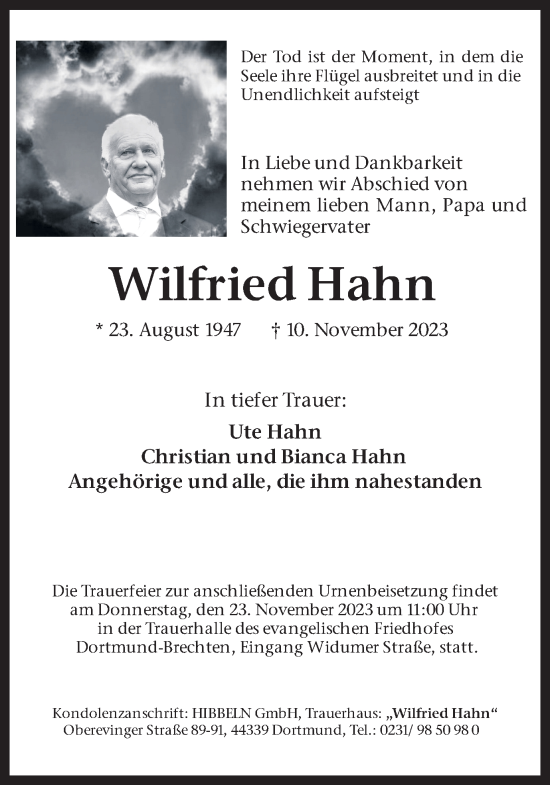 Traueranzeige von Wilfried Hahn 