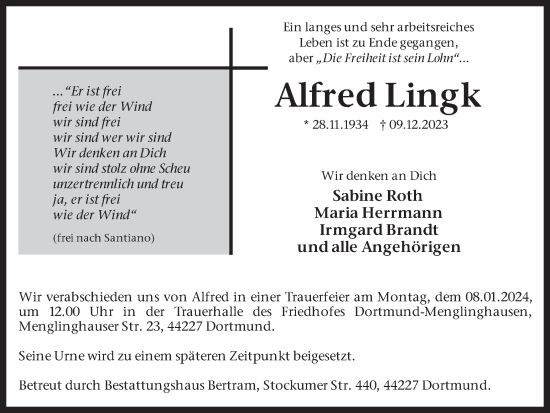 Traueranzeige von Alfred Lingk 
