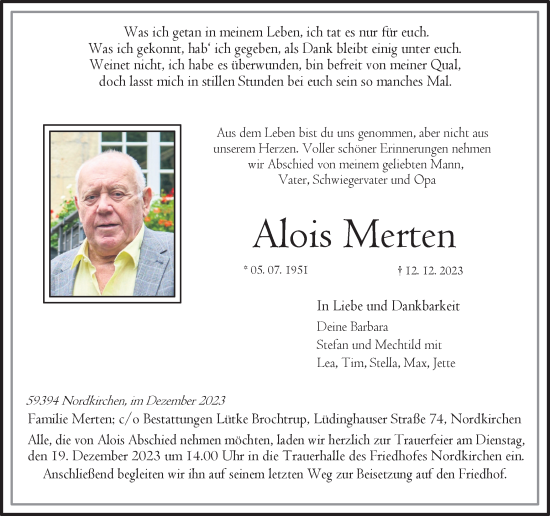 Traueranzeige von Alois Merten von Ruhr Nachrichten