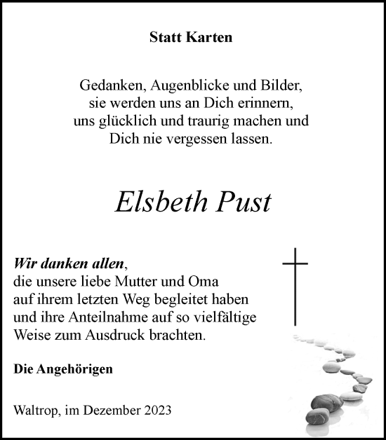 Traueranzeige von Elsbeth Pust von Medienhaus Bauer