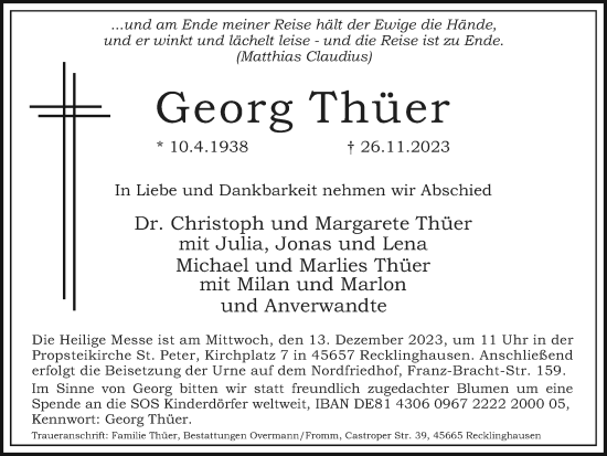 Traueranzeige von Georg Thüer von Medienhaus Bauer