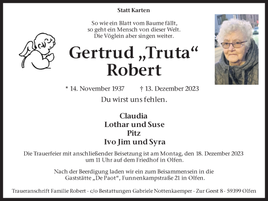 Traueranzeige von Gertrud Robert von Ruhr Nachrichten