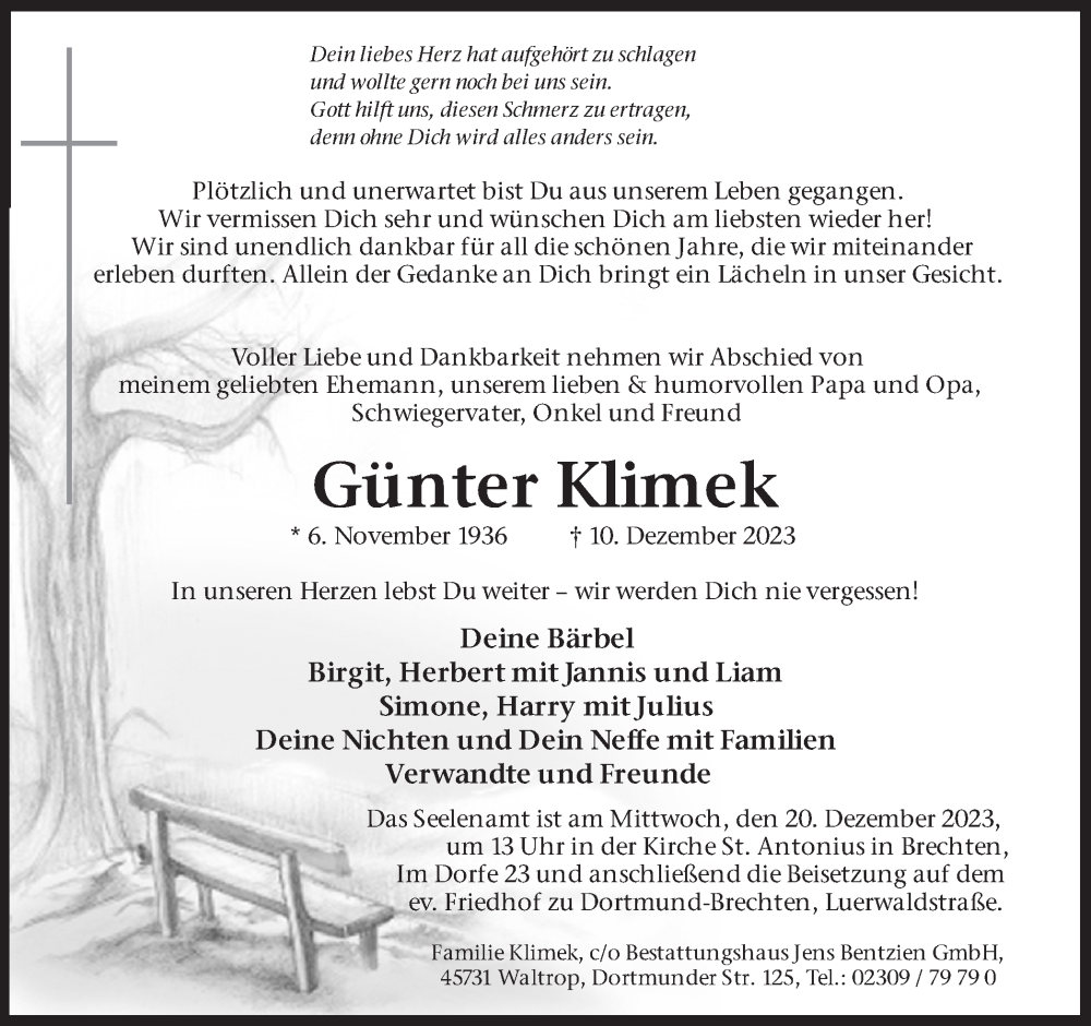  Traueranzeige für Günter Klimek vom 16.12.2023 aus 