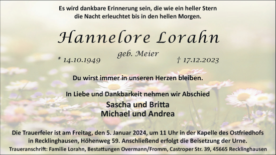 Traueranzeige von Hannelore Lorahn von Medienhaus Bauer