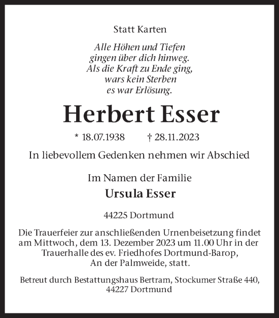Traueranzeige von Herbert Esser 
