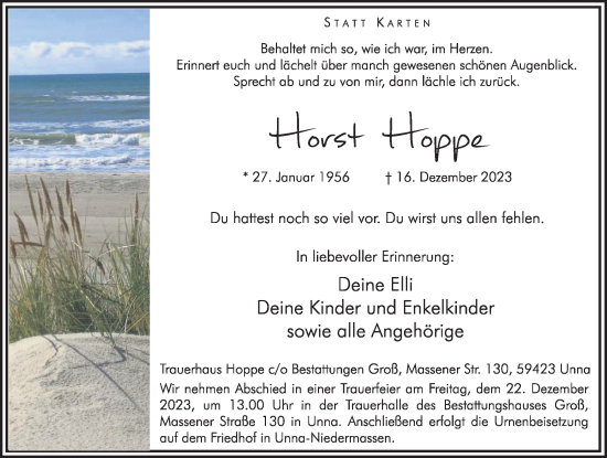Traueranzeige von Horst Hoppe