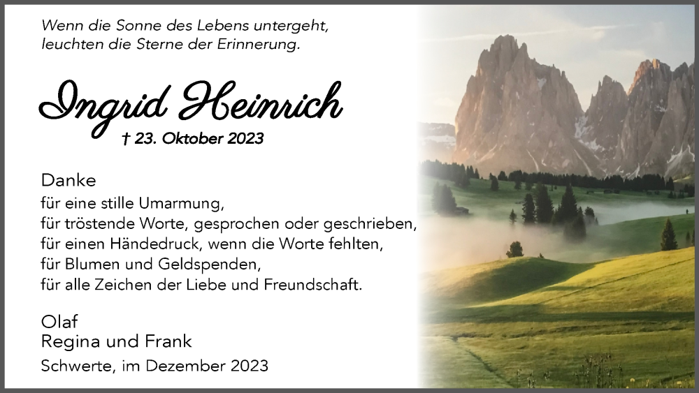  Traueranzeige für Ingrid Heinrich vom 02.12.2023 aus Ruhr Nachrichten