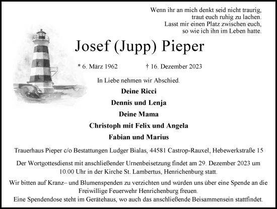 Traueranzeige von Josef  Pieper 