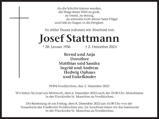 Traueranzeige von Josef Stattmann von Ruhr Nachrichten