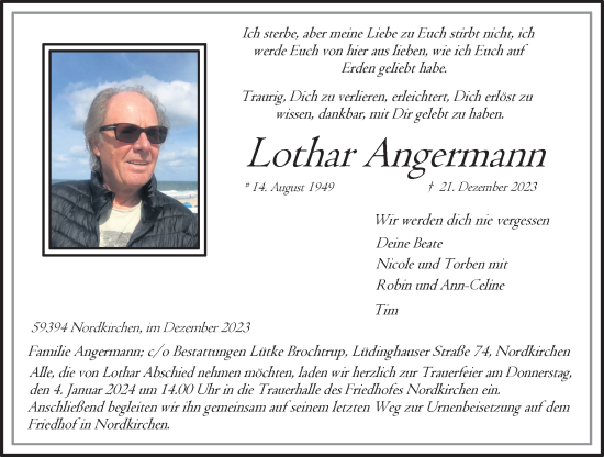 Traueranzeige von Lothar Angermann von Ruhr Nachrichten