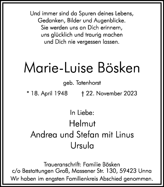 Traueranzeige von Marie-Luise Bösken