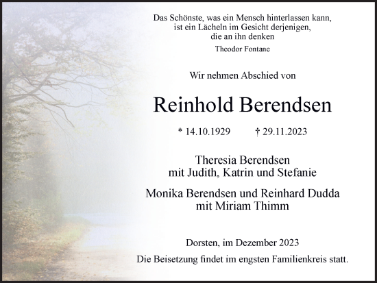 Traueranzeige von Reinhold Berendsen von Ruhr Nachrichten und Dorstener Zeitung