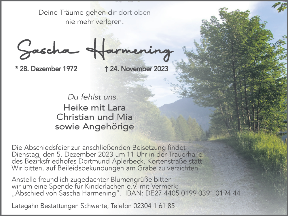  Traueranzeige für Sascha Harmening vom 02.12.2023 aus 