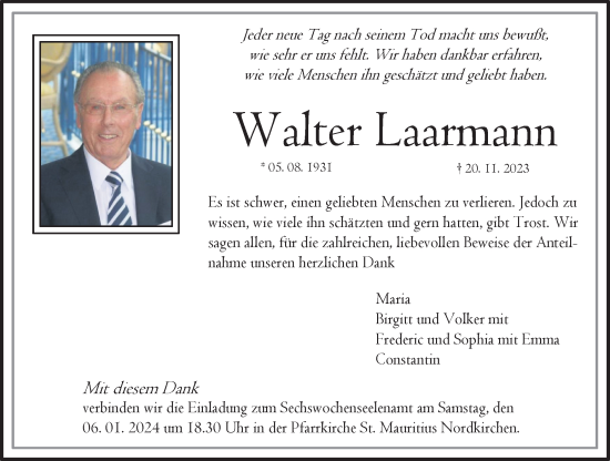 Traueranzeige von Walter Laarmann von Ruhr Nachrichten