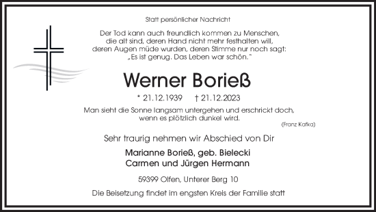 Traueranzeige von Werner Borieß 
