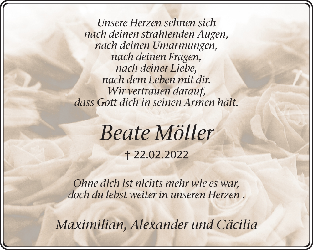  Traueranzeige für Beate Möller vom 22.02.2023 aus Medienhaus Bauer