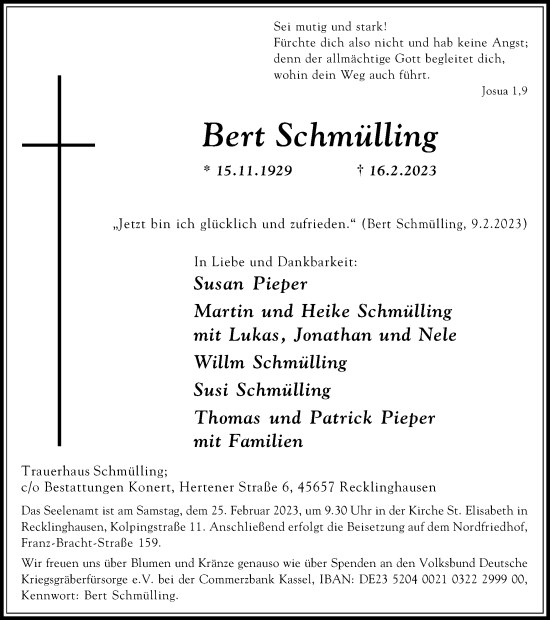 Traueranzeige von Bert Schmülling von Medienhaus Bauer