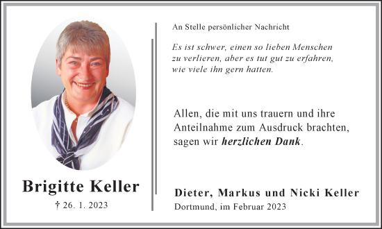 Traueranzeige von Brigitte Keller 