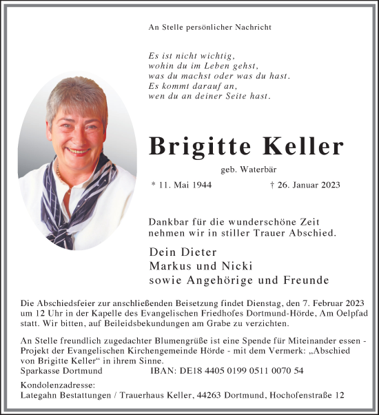 Traueranzeige von Brigitte Keller 