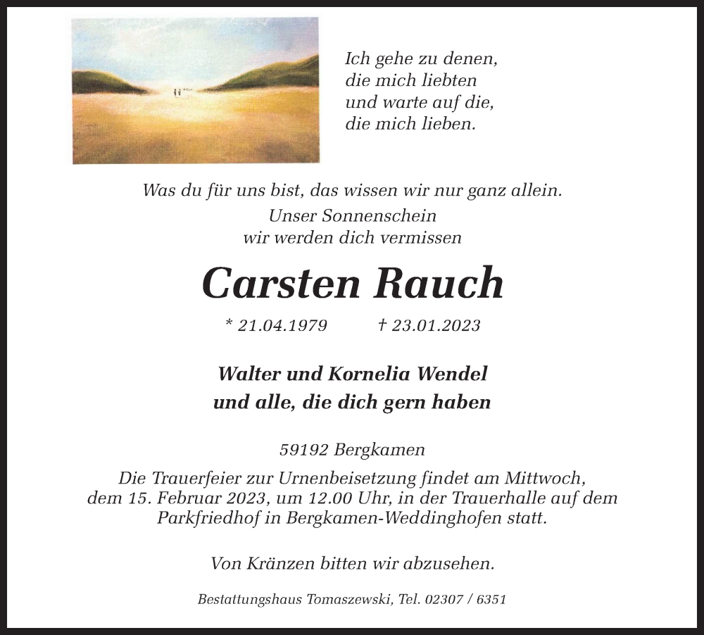  Traueranzeige für Carsten Rauch vom 04.02.2023 aus Hellweger Anzeiger
