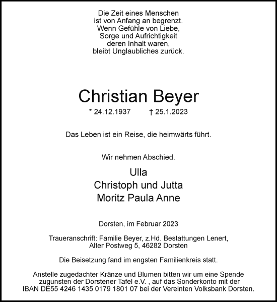 Traueranzeige von Christian Beyer von Ruhr Nachrichten und Dorstener Zeitung