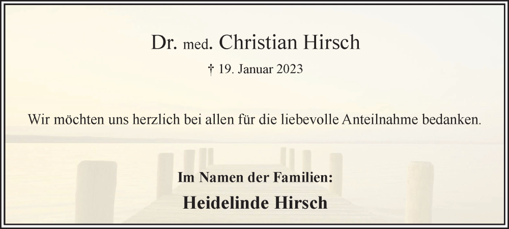  Traueranzeige für Christian Hirsch vom 25.02.2023 aus Hellweger Anzeiger