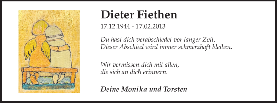 Traueranzeige von Dieter Fiethen von Ruhr Nachrichten und Dorstener Zeitung