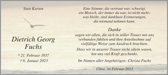 Traueranzeige von Dietrich Georg Fuchs von Hellweger Anzeiger