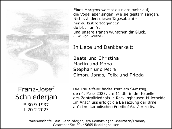 Traueranzeige von Franz-Josef Schniederjan von Medienhaus Bauer