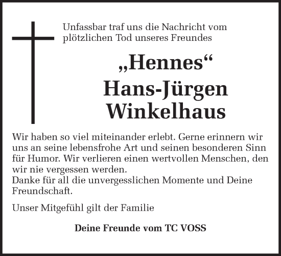 Traueranzeige von Hans-Jürgen Winkelhaus von Münstersche Zeitung und Münsterland Zeitung