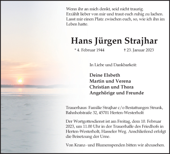 Traueranzeige von Hans Jürgen Strajhar von Medienhaus Bauer