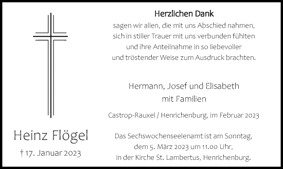 Traueranzeige von Heinz Flögel von Ruhr Nachrichten