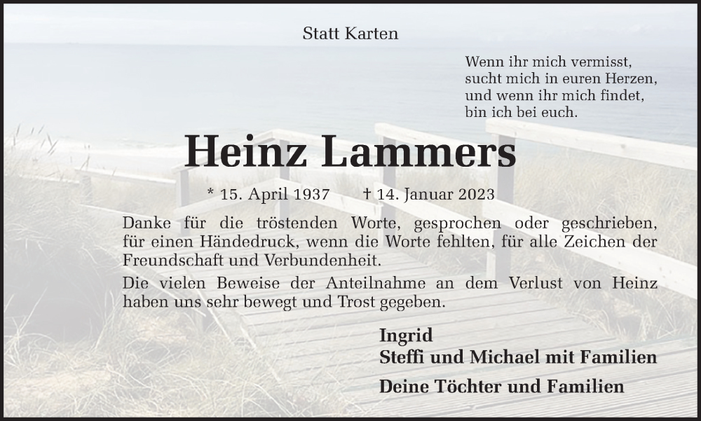 Traueranzeigen von Heinz Lammers sicherinnern.de