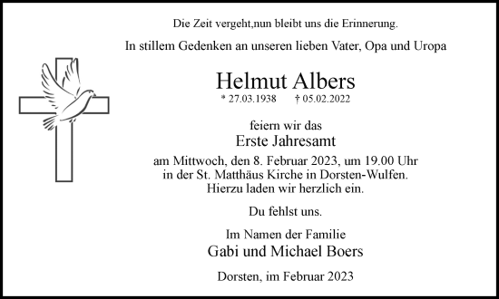 Traueranzeige von Helmut Albers von Ruhr Nachrichten und Dorstener Zeitung