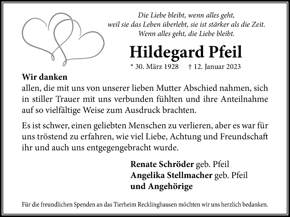  Traueranzeige für Hildegard Pfeil vom 25.02.2023 aus Medienhaus Bauer