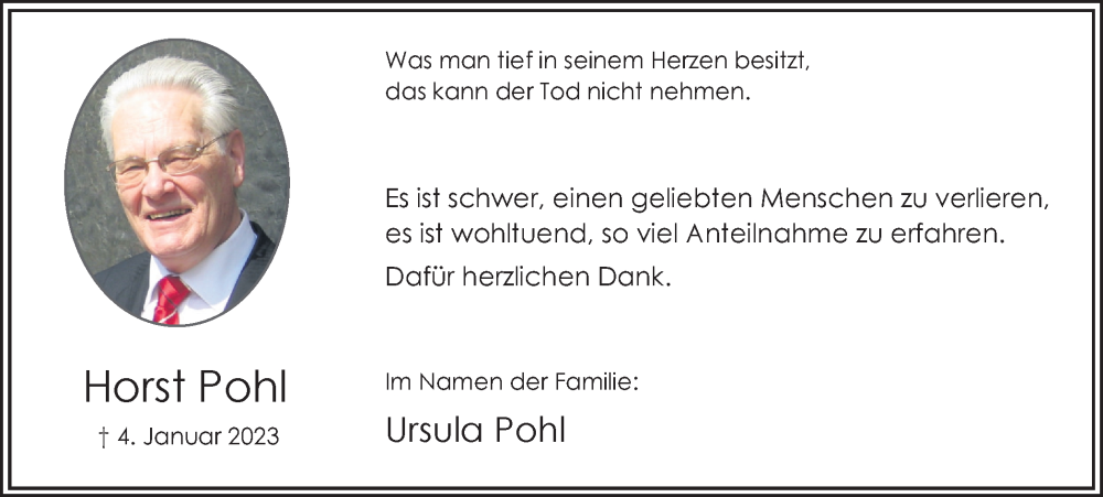  Traueranzeige für Horst Pohl vom 02.02.2023 aus Hellweger Anzeiger