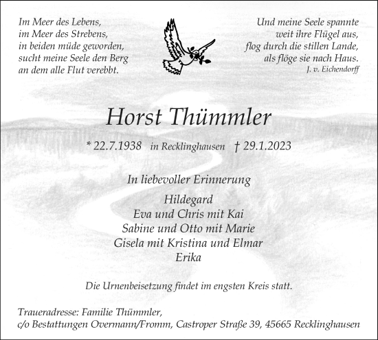 Traueranzeige von Horst Thümmler von Medienhaus Bauer