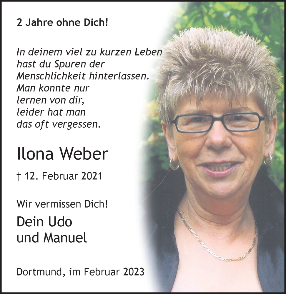  Traueranzeige für Ilona Weber vom 11.02.2023 aus 
