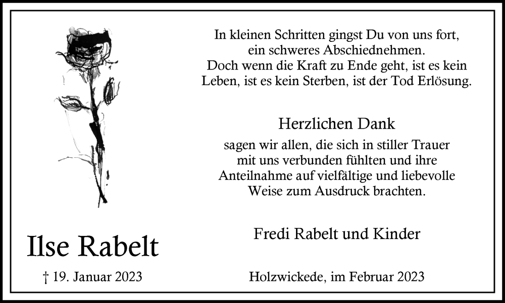  Traueranzeige für Ilse Rabelt vom 18.02.2023 aus Hellweger Anzeiger