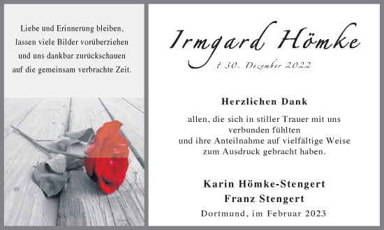 Traueranzeige von Irmgard Hömke 