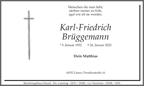 Traueranzeige von Karl-Friedrich Brüggemann von Ruhr Nachrichten