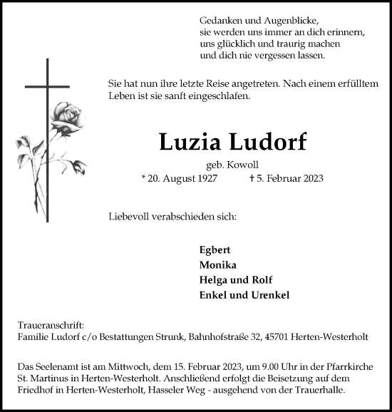 Traueranzeige von Luzia Ludorf von Medienhaus Bauer