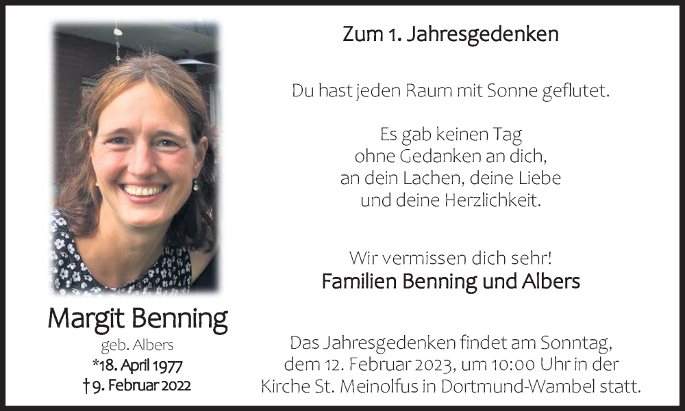  Traueranzeige für Margit Benning vom 04.02.2023 aus 