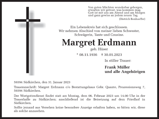 Traueranzeige von Margret Erdmann von Ruhr Nachrichten