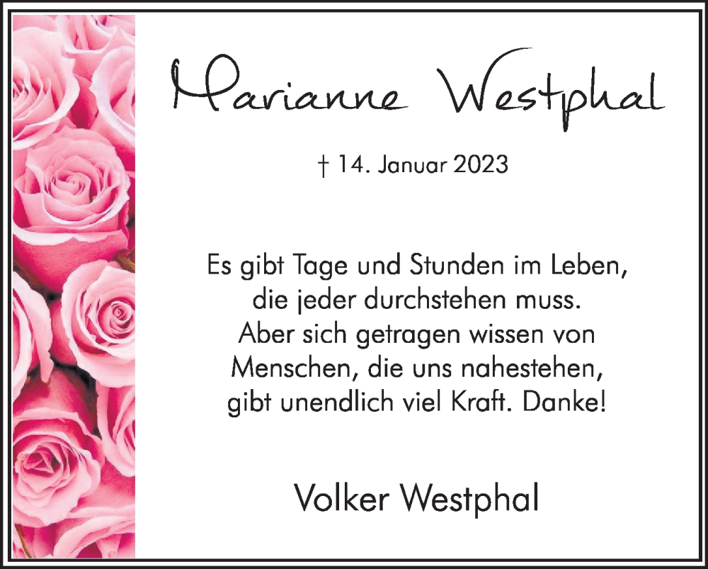  Traueranzeige für Marianne Westphal vom 11.02.2023 aus Hellweger Anzeiger