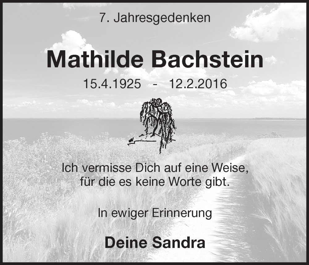  Traueranzeige für Mathilde Bachstein vom 14.02.2023 aus 