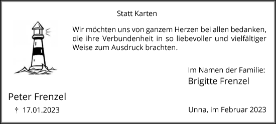 Traueranzeige von Peter Frenzel von Hellweger Anzeiger