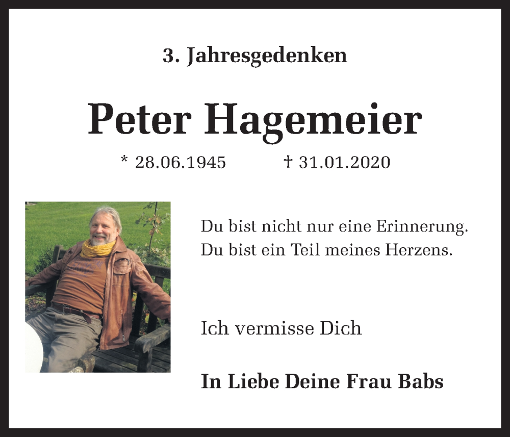  Traueranzeige für Peter Hagemeier vom 04.02.2023 aus 